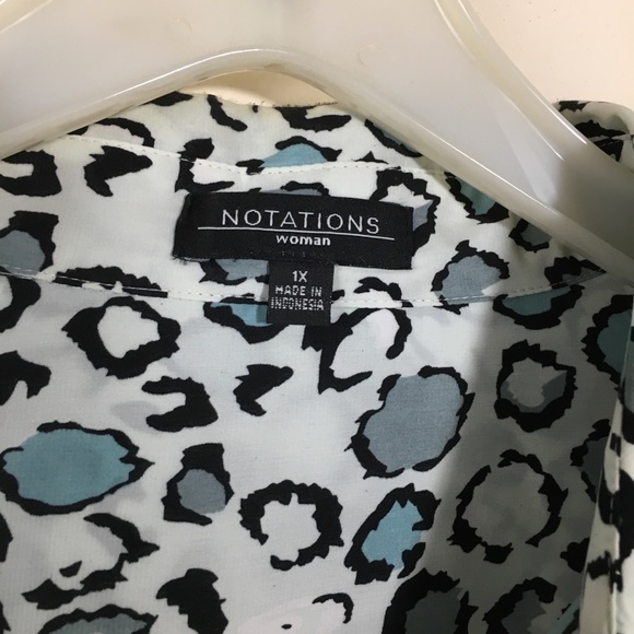 Notations Animal Print Button Down sz 1X - Picture 3 of 9